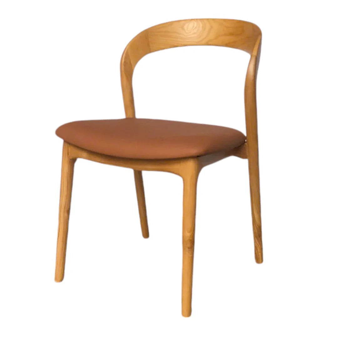 Maine Coastal Scandinavian Style Tan PU Leather Natural Wooden Dining Chairs | Tan