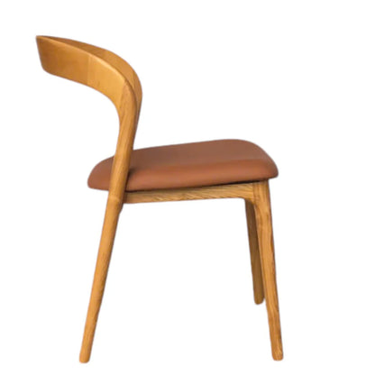 Maine Coastal Scandinavian Style Tan PU Leather Natural Wooden Dining Chairs | Tan