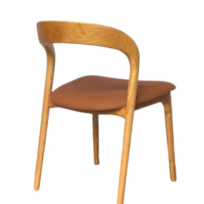 Maine Coastal Scandinavian Style Tan PU Leather Natural Wooden Dining Chairs | Tan