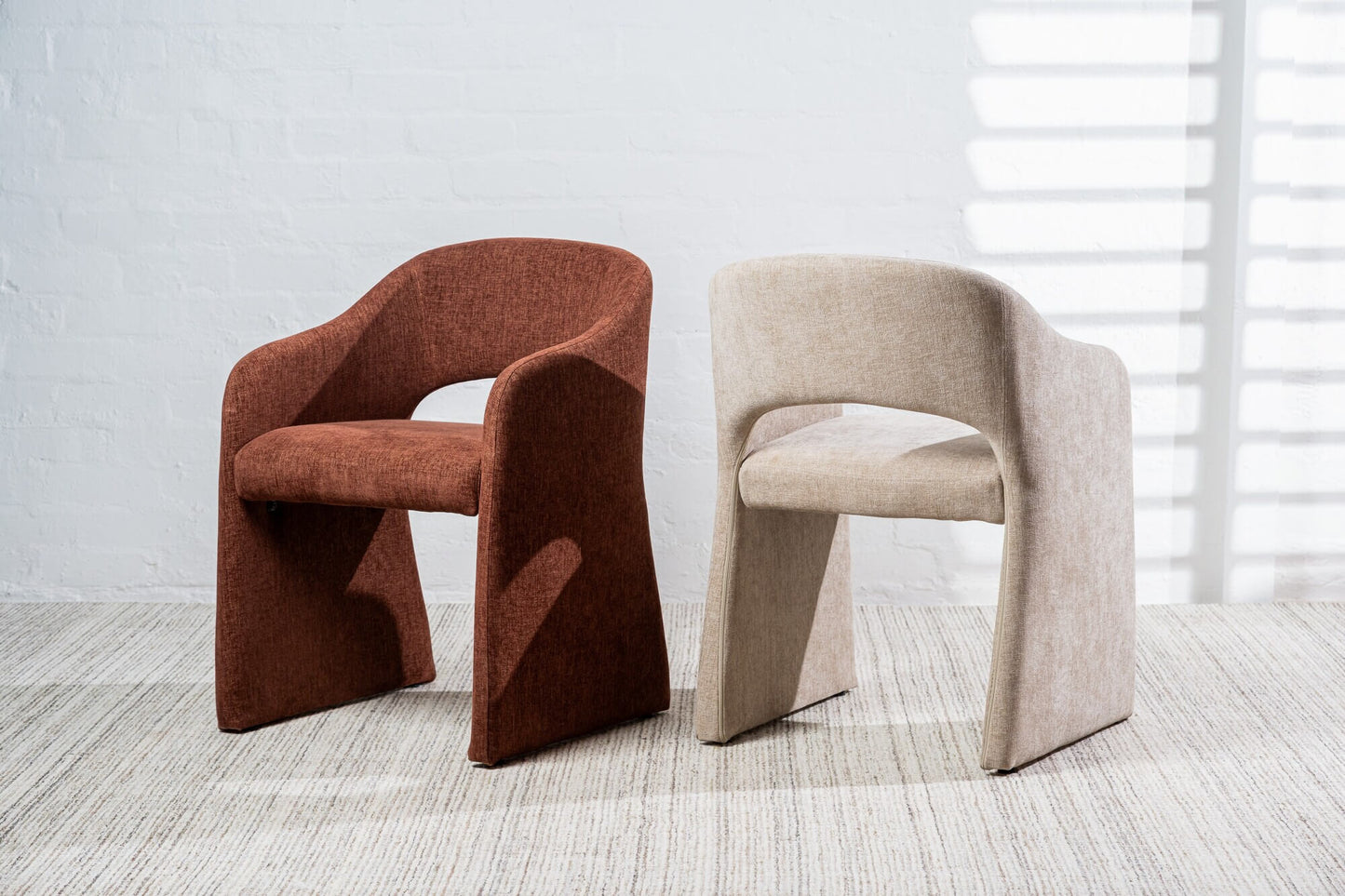 Mandalay | Sand Rust Chenville Fabric Modern Dining Chairs With Arms | Rust