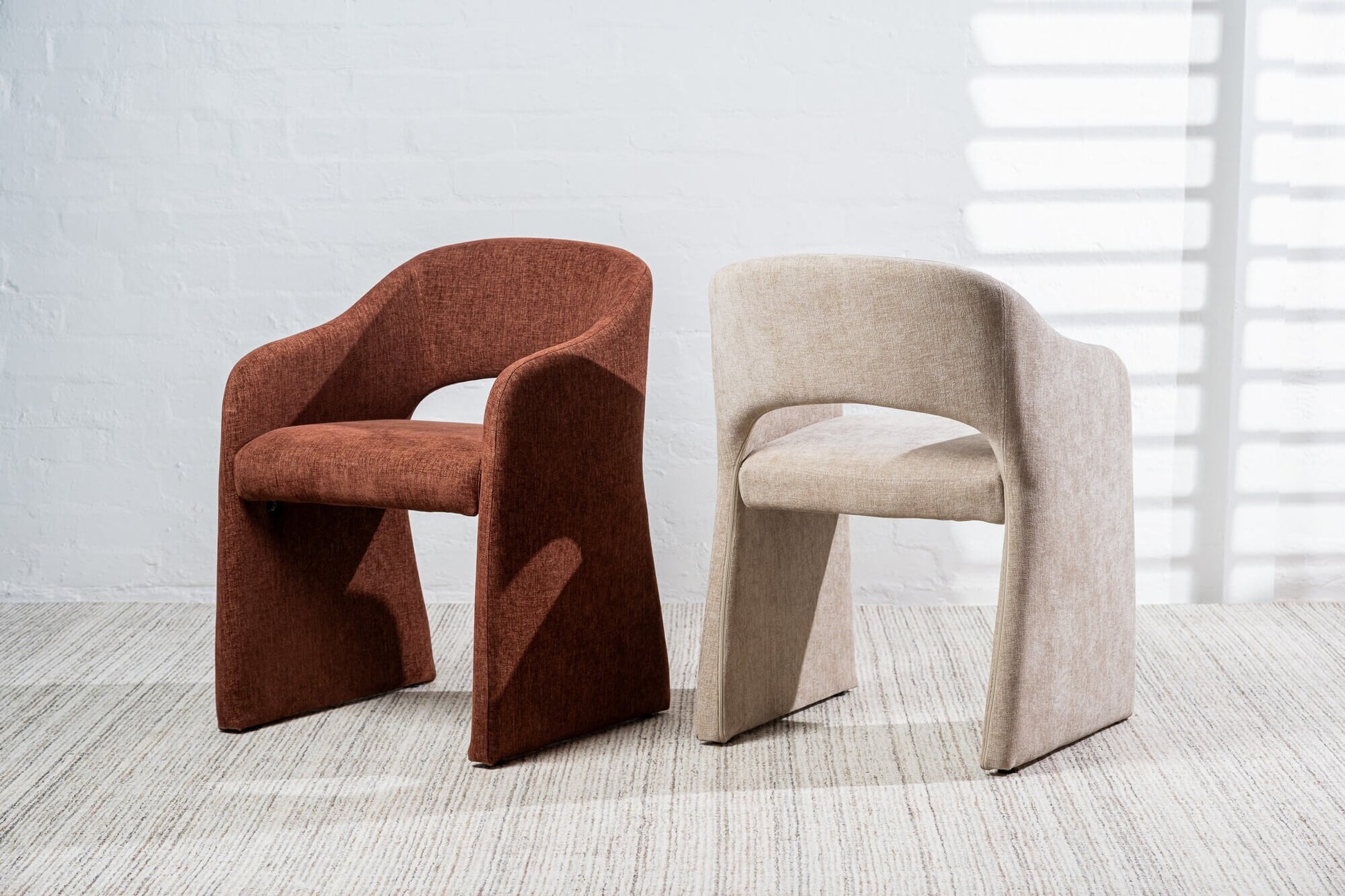 Mandalay | Sand Rust Chenville Fabric Modern Dining Chairs With Arms | Rust