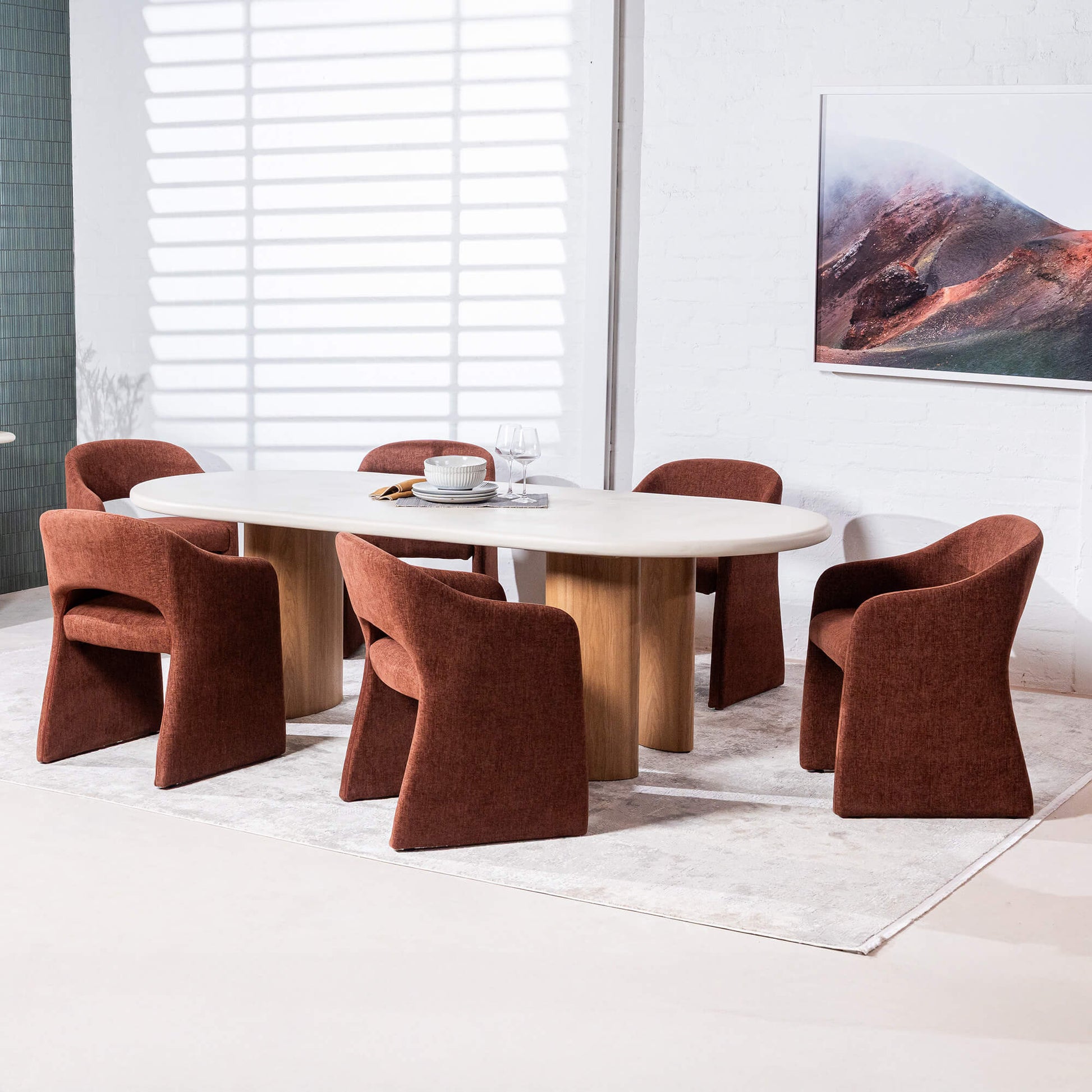 Mandalay | Sand Rust Chenville Fabric Modern Dining Chairs With Arms | Rust