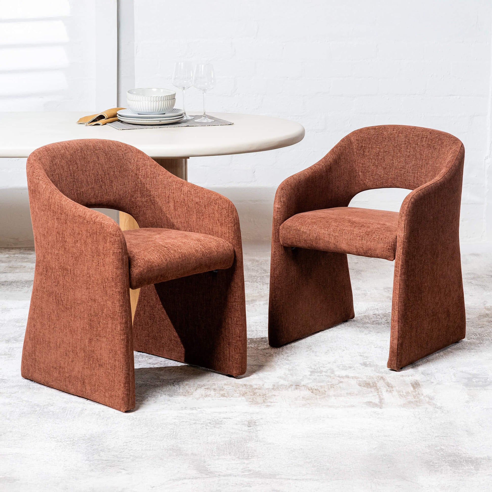 Mandalay | Sand Rust Chenville Fabric Modern Dining Chairs With Arms | Rust