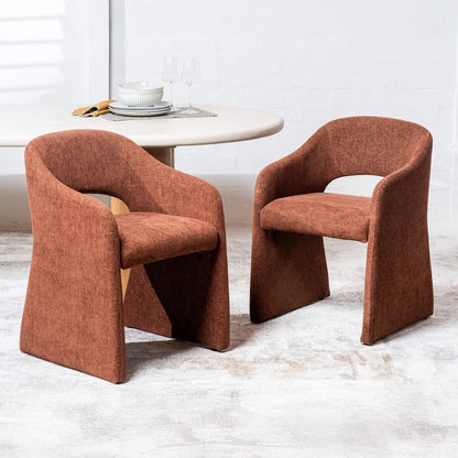 Mandalay | Sand Rust Chenville Fabric Modern Dining Chairs With Arms | Rust