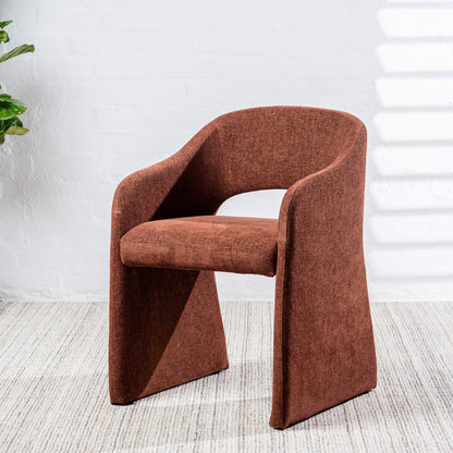 Mandalay | Sand Rust Chenville Fabric Modern Dining Chairs With Arms | Rust
