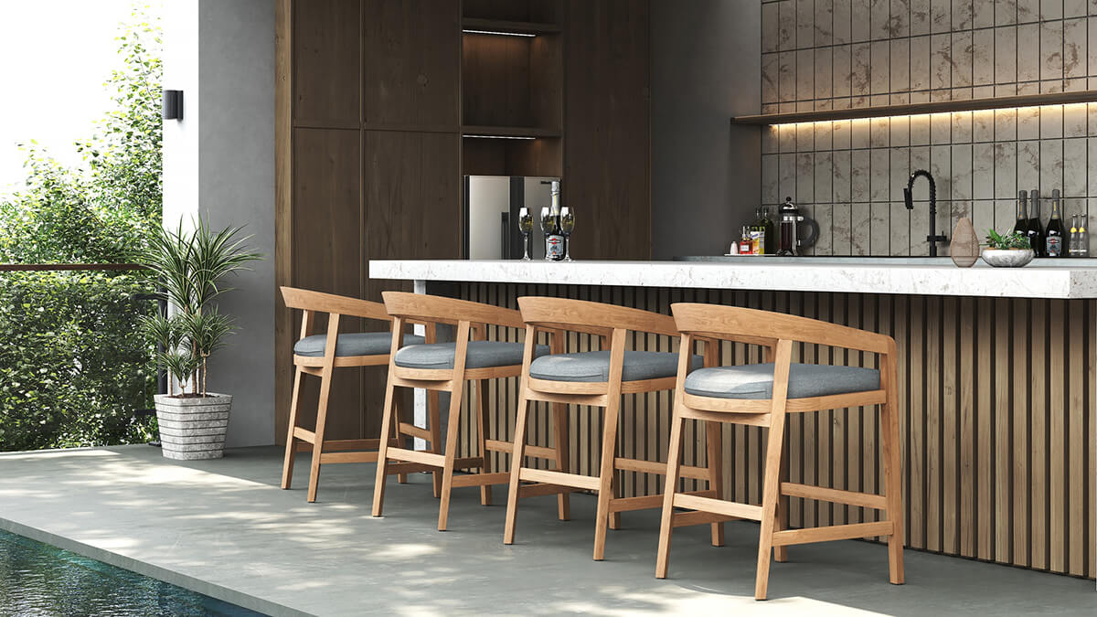 Mandurah | Coastal Natural Teak Indoor Outdoor Wooden Bar Stools | 65cm