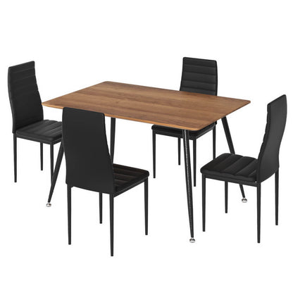 Manhattan Fallon | Modern Black PVC Industrial Natural 4 Seater Dining Table Set | Black