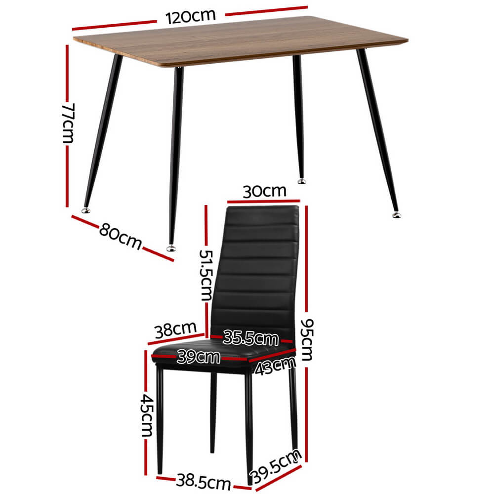 Manhattan Fallon | Modern Black PVC Industrial Natural 4 Seater Dining Table Set | Black