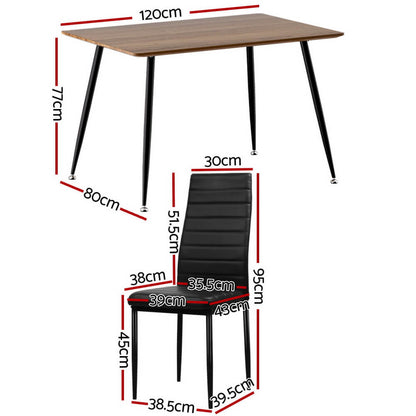Manhattan Fallon | Modern Black PVC Industrial Natural 4 Seater Dining Table Set | Black
