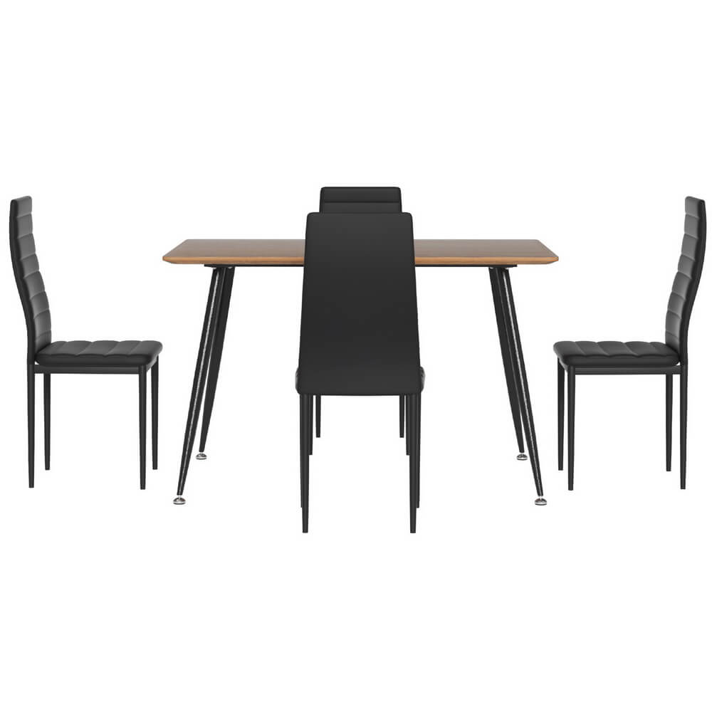 Manhattan Fallon | Modern Black PVC Industrial Natural 4 Seater Dining Table Set | Black