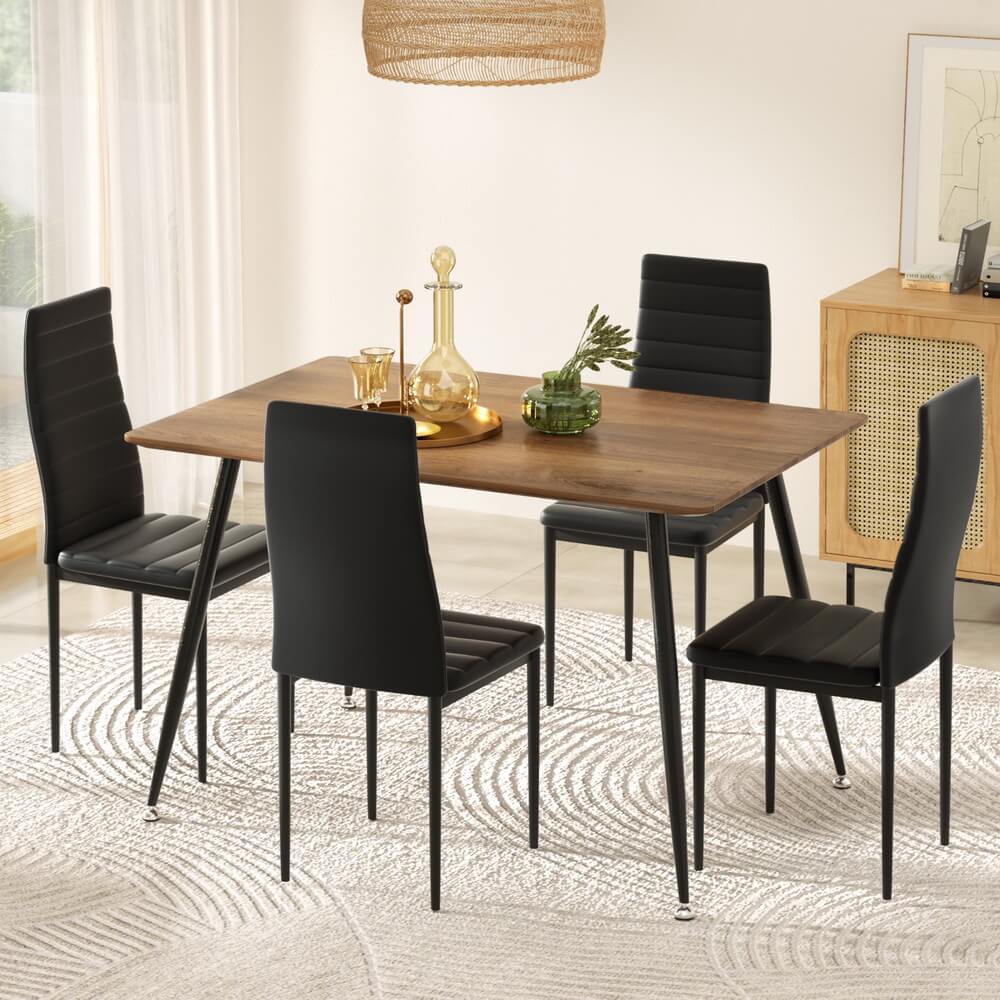 Manhattan Fallon | Modern Black PVC Industrial Natural 4 Seater Dining Table Set | Black