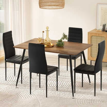 Manhattan Fallon | Modern Black PVC Industrial Natural 4 Seater Dining Table Set | Black