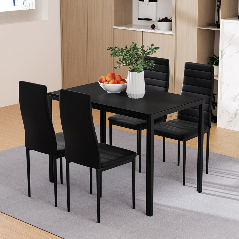 Manhattan Yarra | Black and White PVC 4 Seater Wooden Dining Table Set | Black