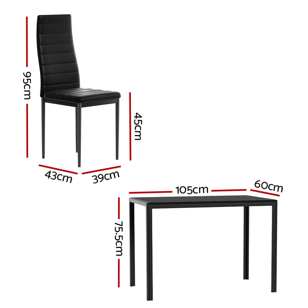 Manhattan Yarra | Black and White PVC 4 Seater Wooden Dining Table Set | Black