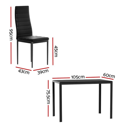Manhattan Yarra | Black and White PVC 4 Seater Wooden Dining Table Set | Black