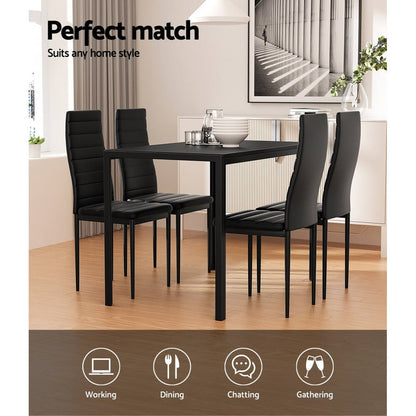 Manhattan Yarra | Black and White PVC 4 Seater Wooden Dining Table Set | Black
