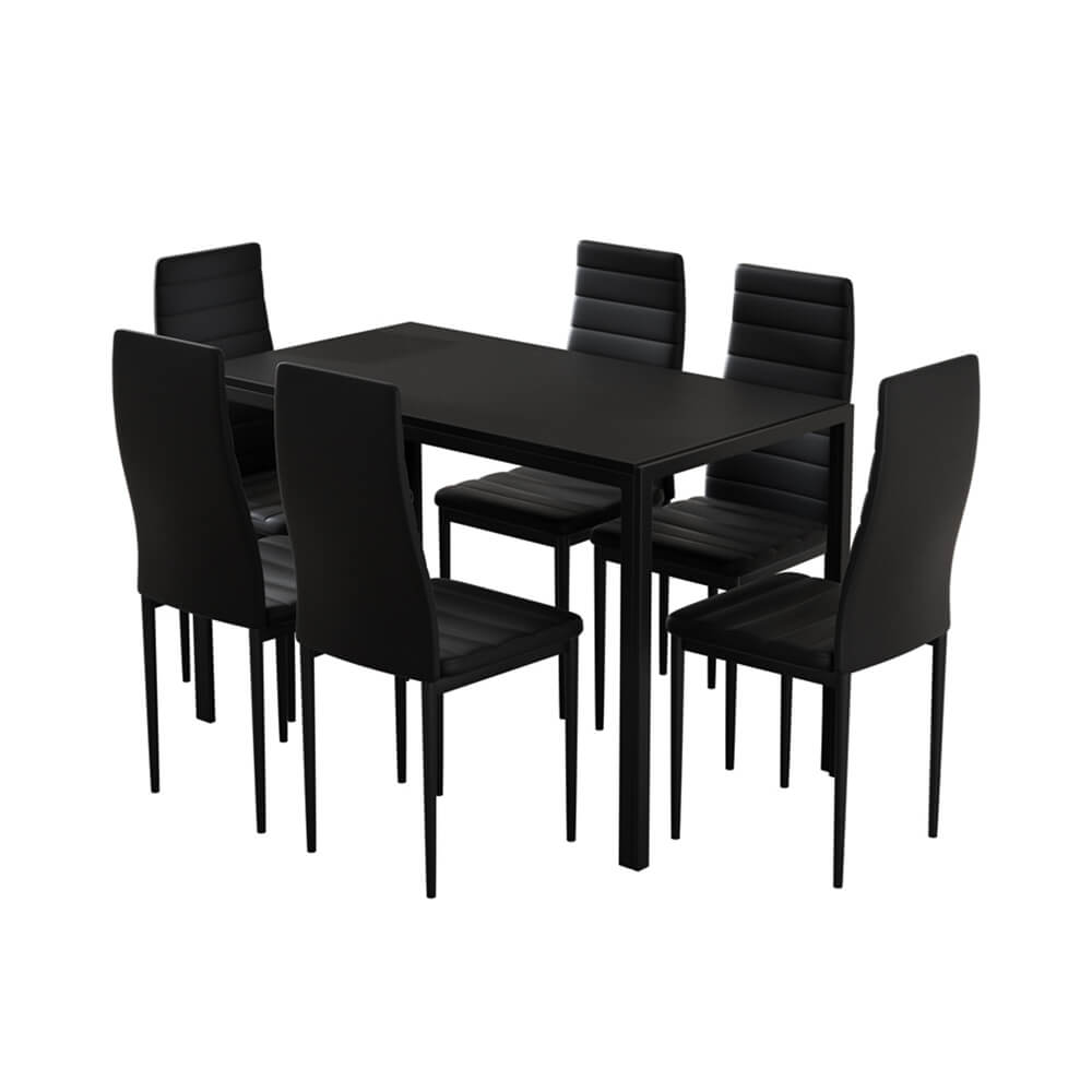 Manhattan Yarra | Black and White PVC 6 Seater Wooden Dining Table Set
| Black
