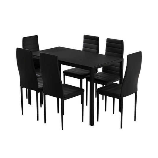 Manhattan Yarra | Black and White PVC 6 Seater Wooden Dining Table Set
| Black