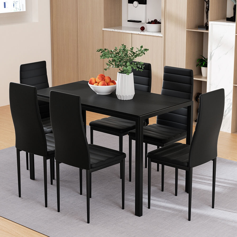 Manhattan Yarra | Black and White PVC 6 Seater Wooden Dining Table Set
| Black