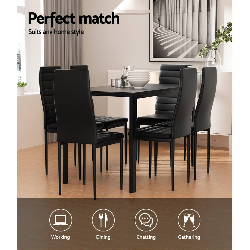 Manhattan Yarra | Black and White PVC 6 Seater Wooden Dining Table Set
| Black