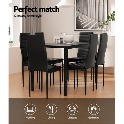 Manhattan Yarra | Black and White PVC 6 Seater Wooden Dining Table Set
| Black