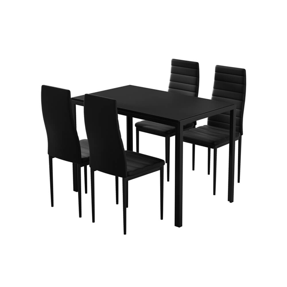 Manhattan Yarra | Black and White PVC 4 Seater Wooden Dining Table Set | Black
