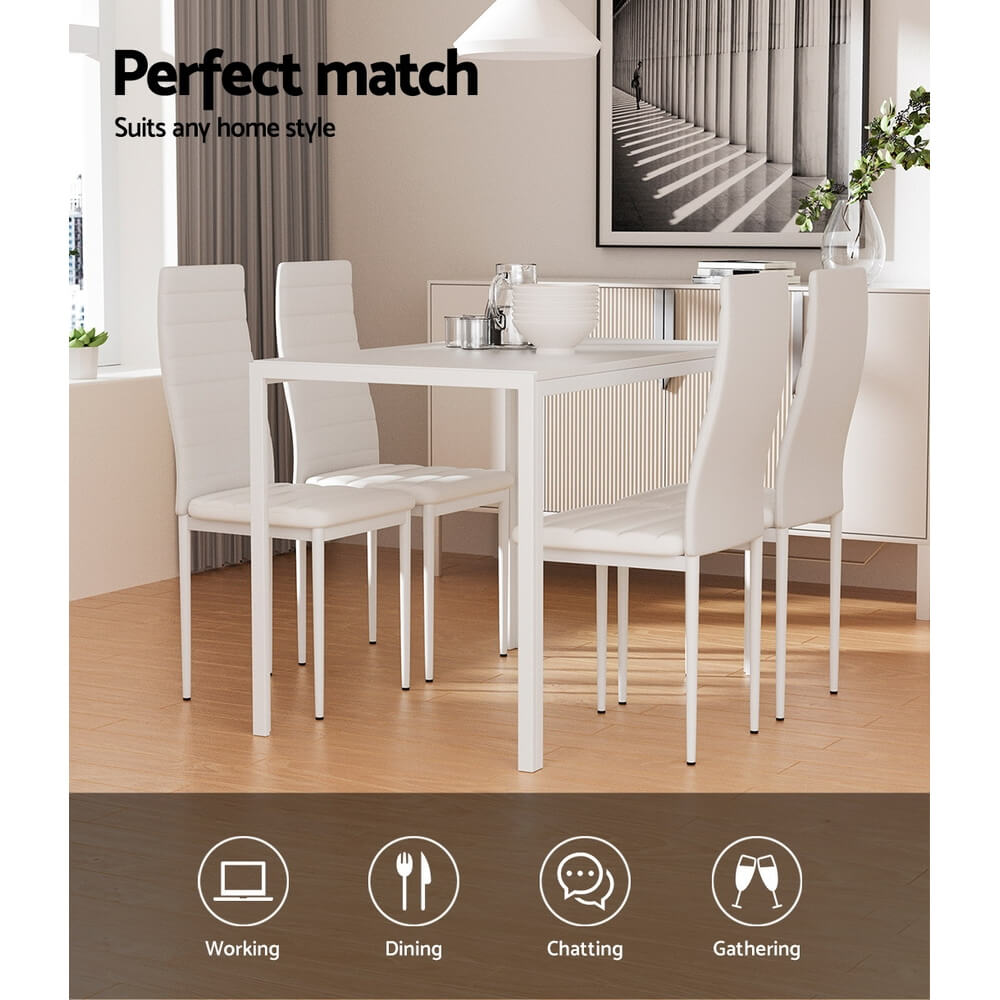 Manhattan Yarra | Black and White PVC 4 Seater Wooden Dining Table Set | White