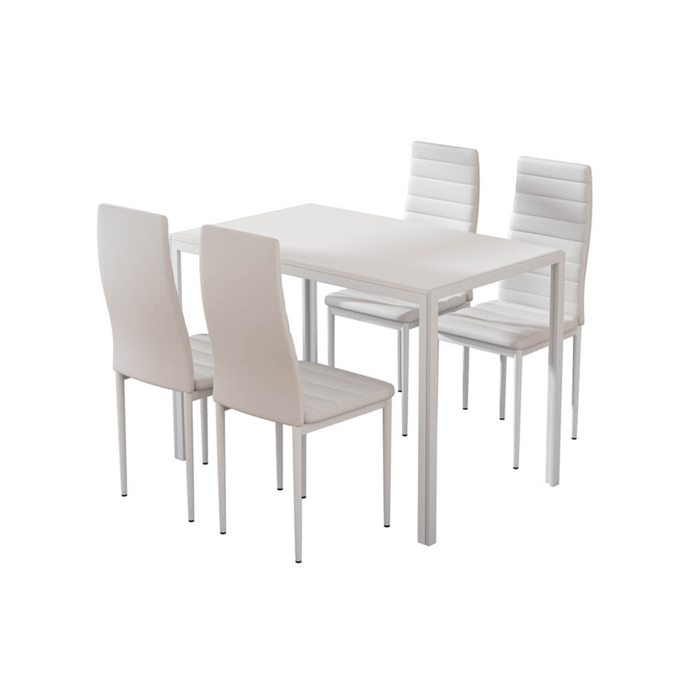 Manhattan Yarra | Black and White PVC 4 Seater Wooden Dining Table Set | White