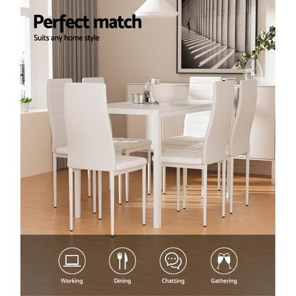 Manhattan Yarra | Black and White PVC 6 Seater Wooden Dining Table Set
| White