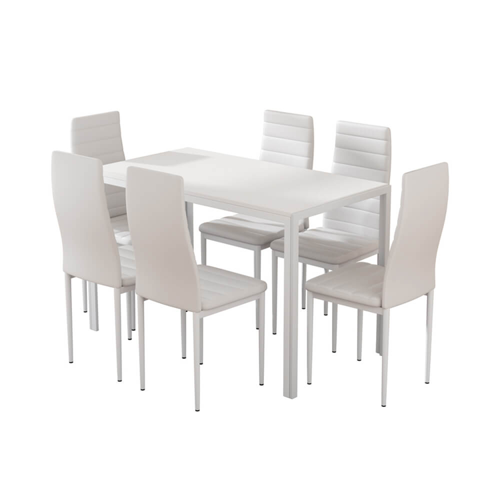 Manhattan Yarra | Black and White PVC 6 Seater Wooden Dining Table Set
| White