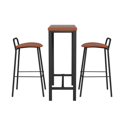 Mansfield Kew | Industrial Brown PU Leather Wooden Rectangular Wooden Bar Stool Table Set | Brown