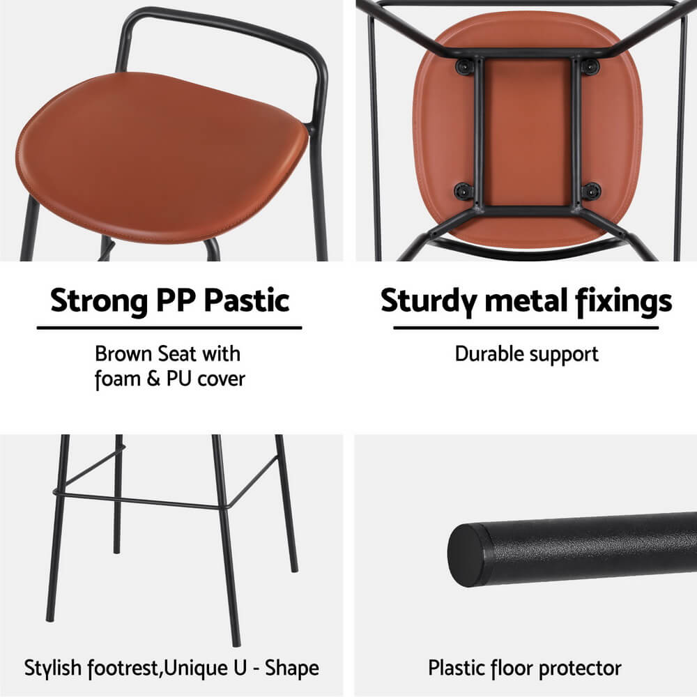 Mansfield Kew | Industrial Brown PU Leather Wooden Rectangular Wooden Bar Stool Table Set | Brown