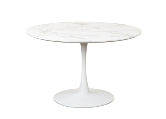Mansfield | Marble Effect Modern Tulip Design Round Dining Table | White