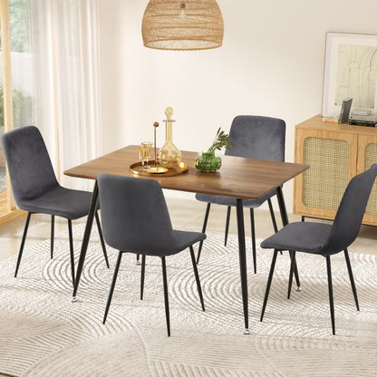 Marion Fallon | Modern Dark Grey Velvet Industrial Natural 4 Seater Dining Table Set | Dark Grey