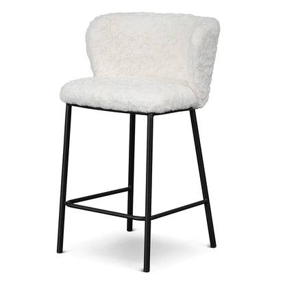 Marli | Modern Metal White Rabbit Fabric Bar Stools | Set Of 2 | White rabbit