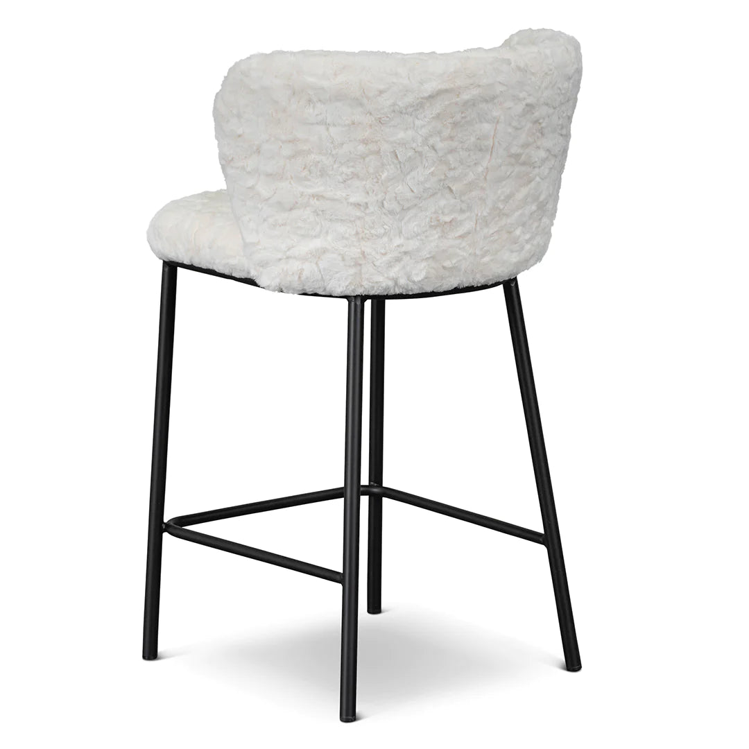 Marli | Modern Metal White Rabbit Fabric Bar Stools | Set Of 2 | White rabbit