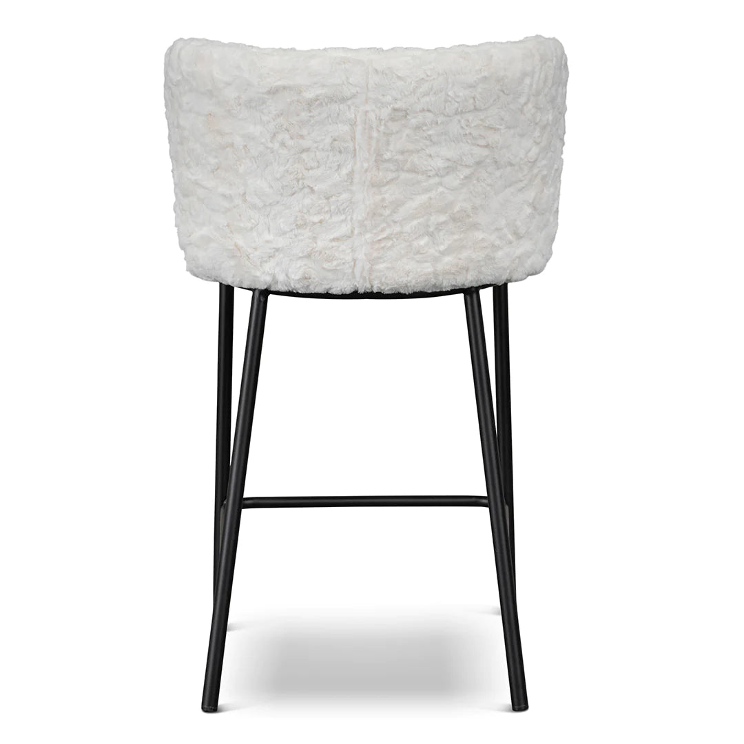 Marli | Modern Metal White Rabbit Fabric Bar Stools | Set Of 2 | White rabbit