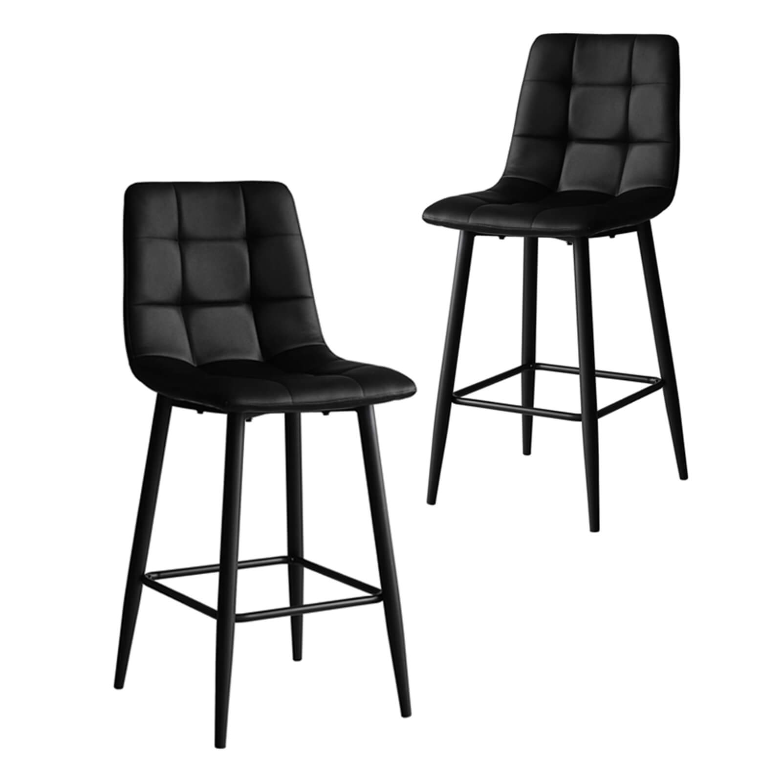 Maryland | Metal Modern PU Leather Bar Stools | Set Of 2 | Black