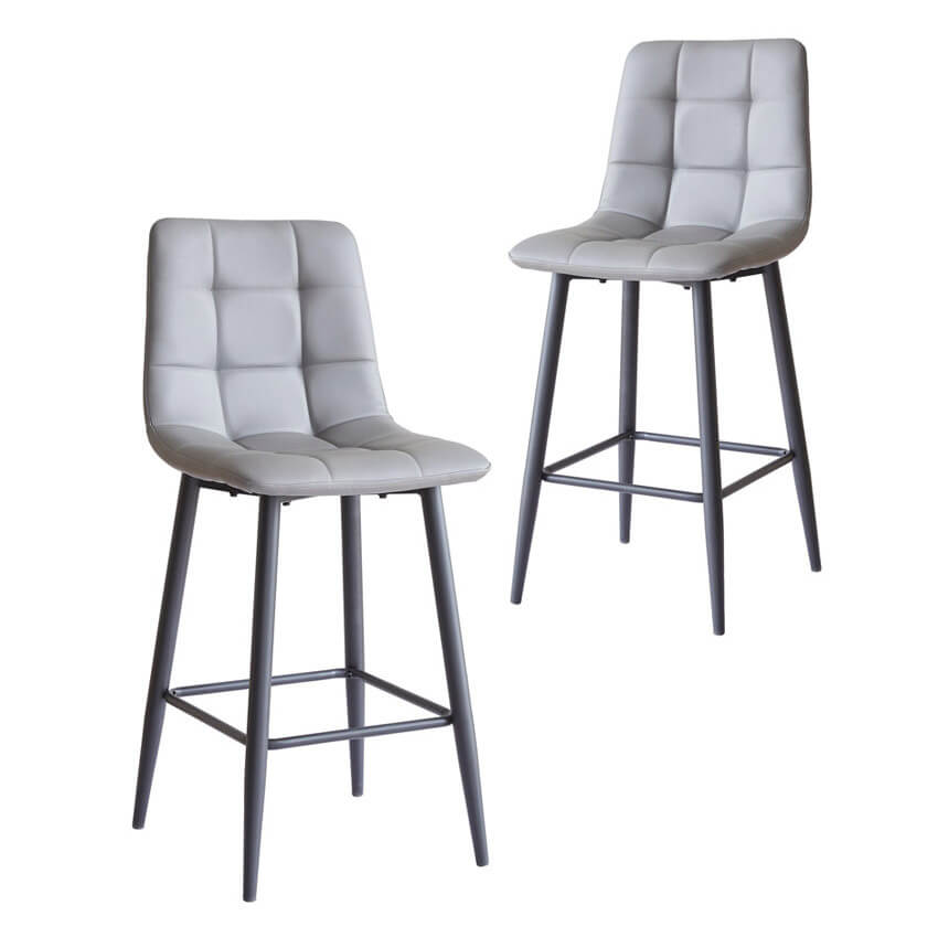 Maryland | Metal Modern PU Leather Bar Stools | Set Of 2 | Grey