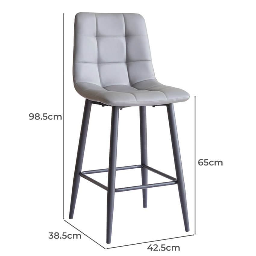 Maryland | Metal Modern PU Leather Bar Stools | Set Of 2 | Grey