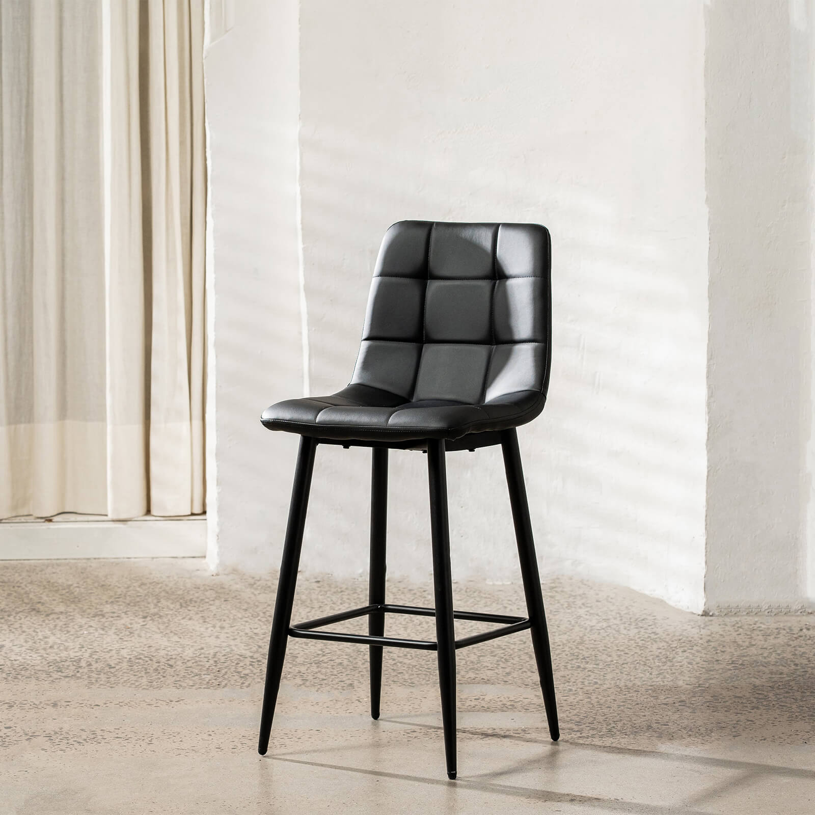 Maryland | Metal Modern PU Leather Bar Stools | Set Of 2 | Black