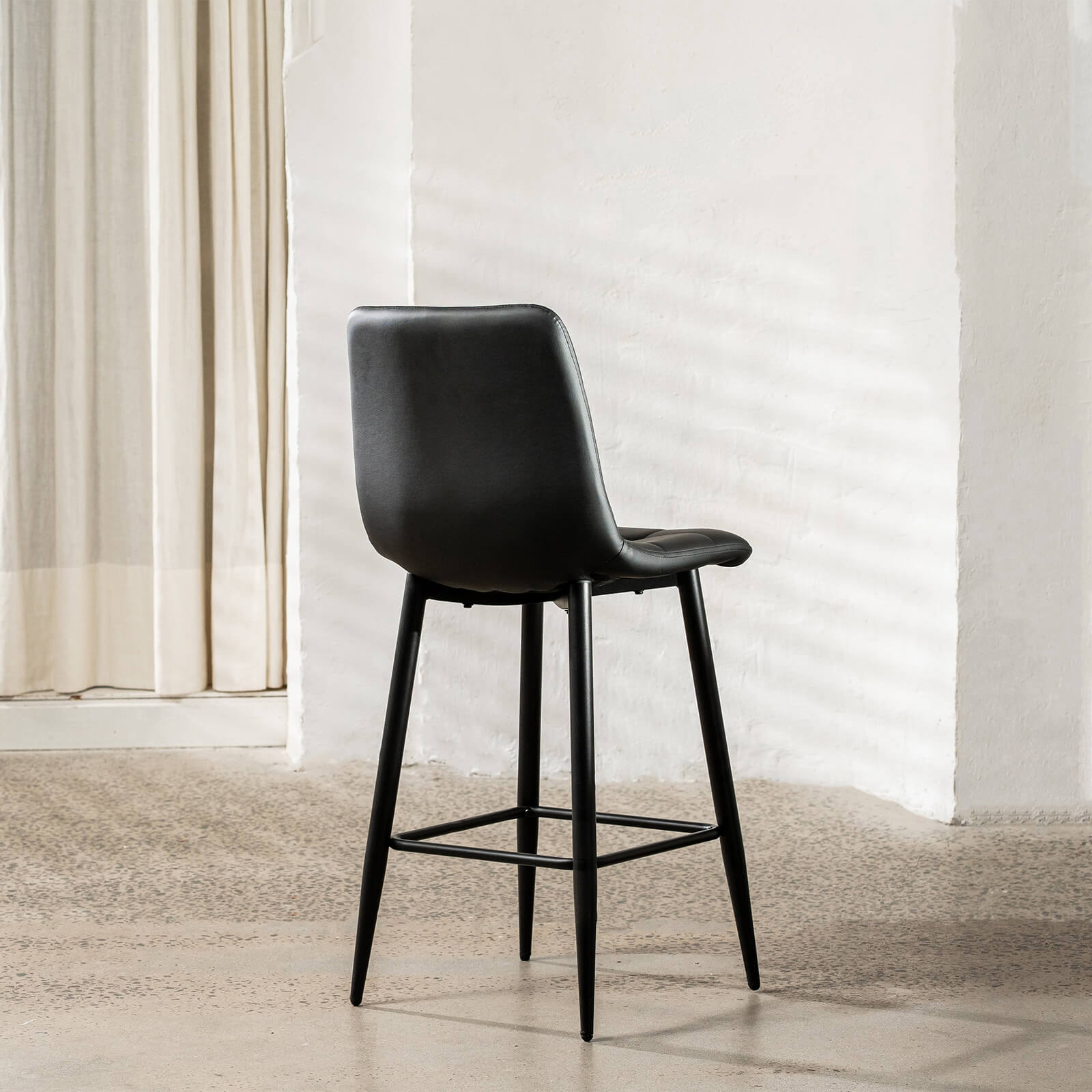 Maryland | Metal Modern PU Leather Bar Stools | Set Of 2 | Black