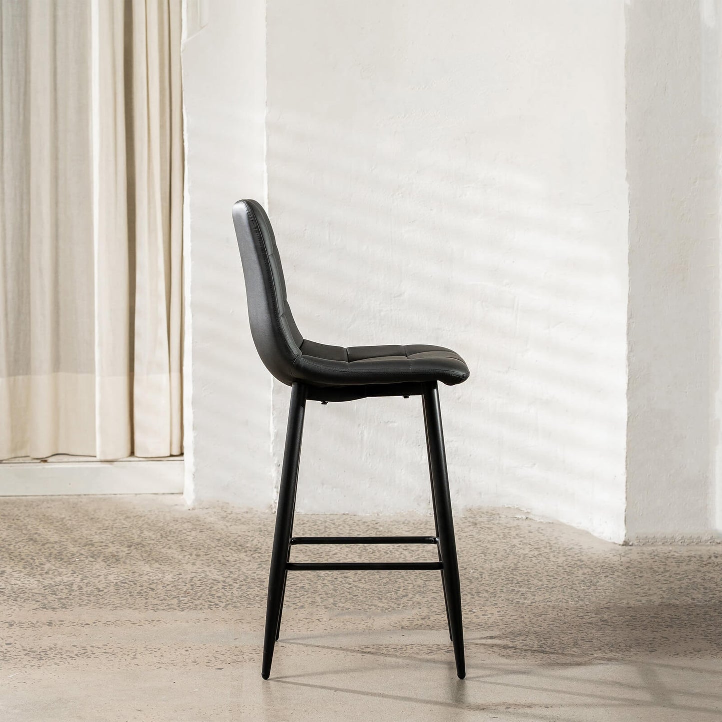 Maryland | Metal Modern PU Leather Bar Stools | Set Of 2 | Black