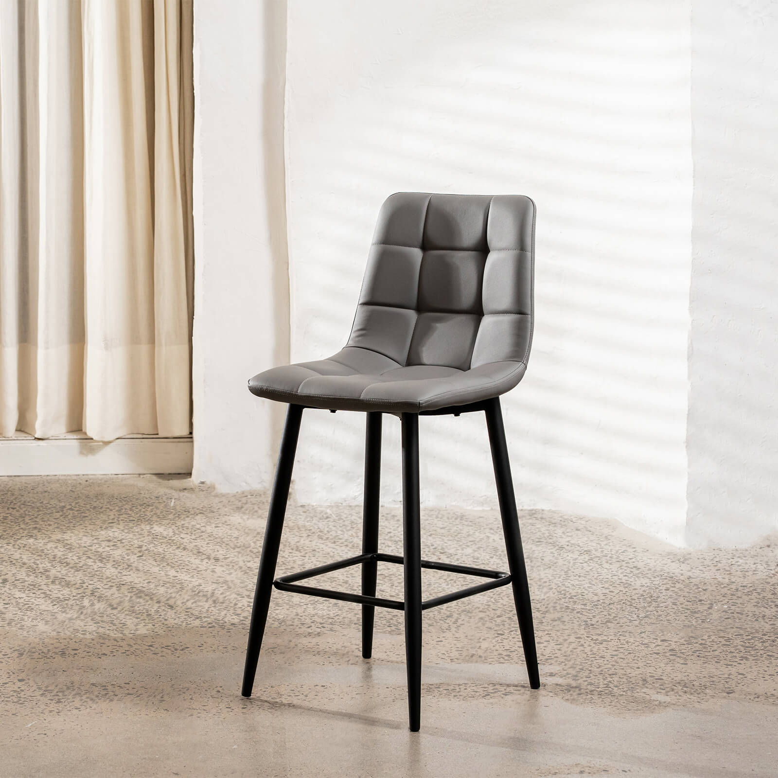 Maryland | Metal Modern PU Leather Bar Stools | Set Of 2 | Grey