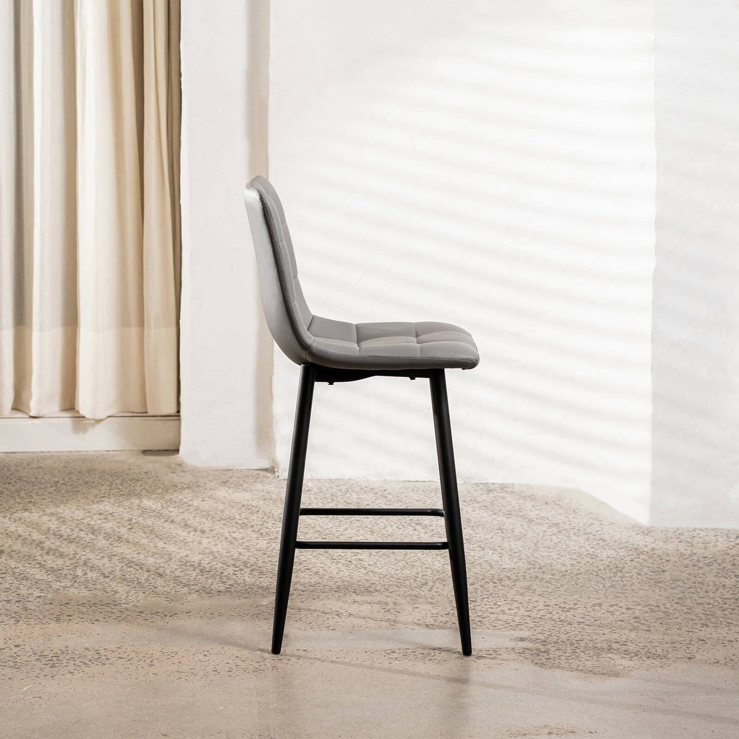 Maryland | Metal Modern PU Leather Bar Stools | Set Of 2 | Grey