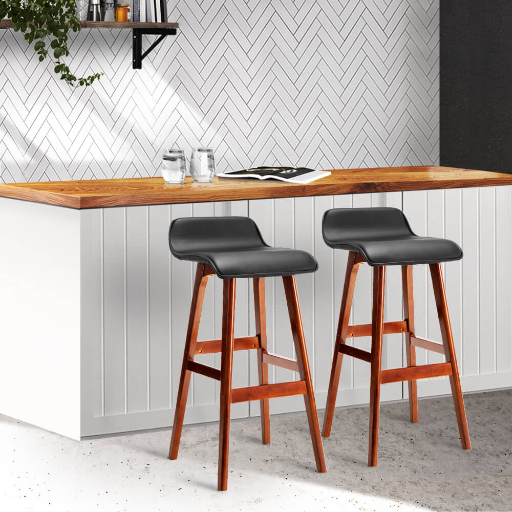 Maryvale | White & Black PU Leather Wooden Bar Stools | Set Of 2 | Black