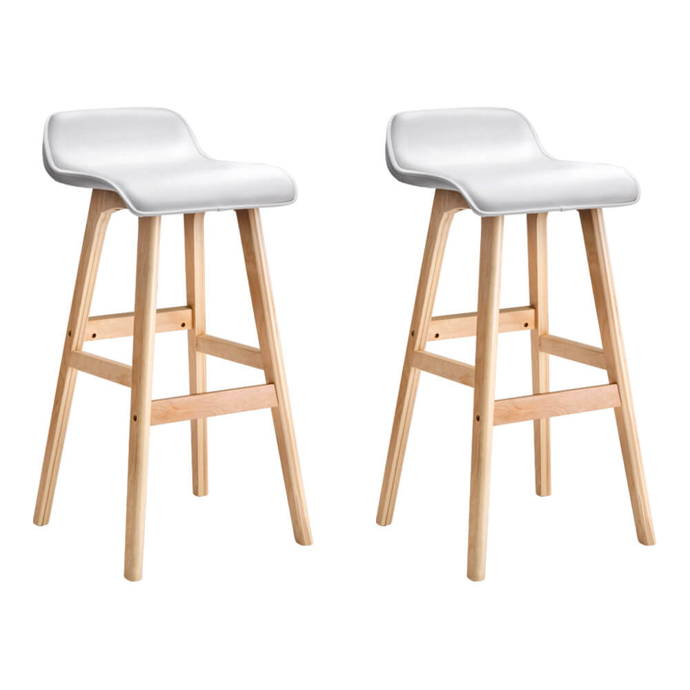 Maryvale | White & Black PU Leather Wooden Bar Stools | Set Of 2 | White