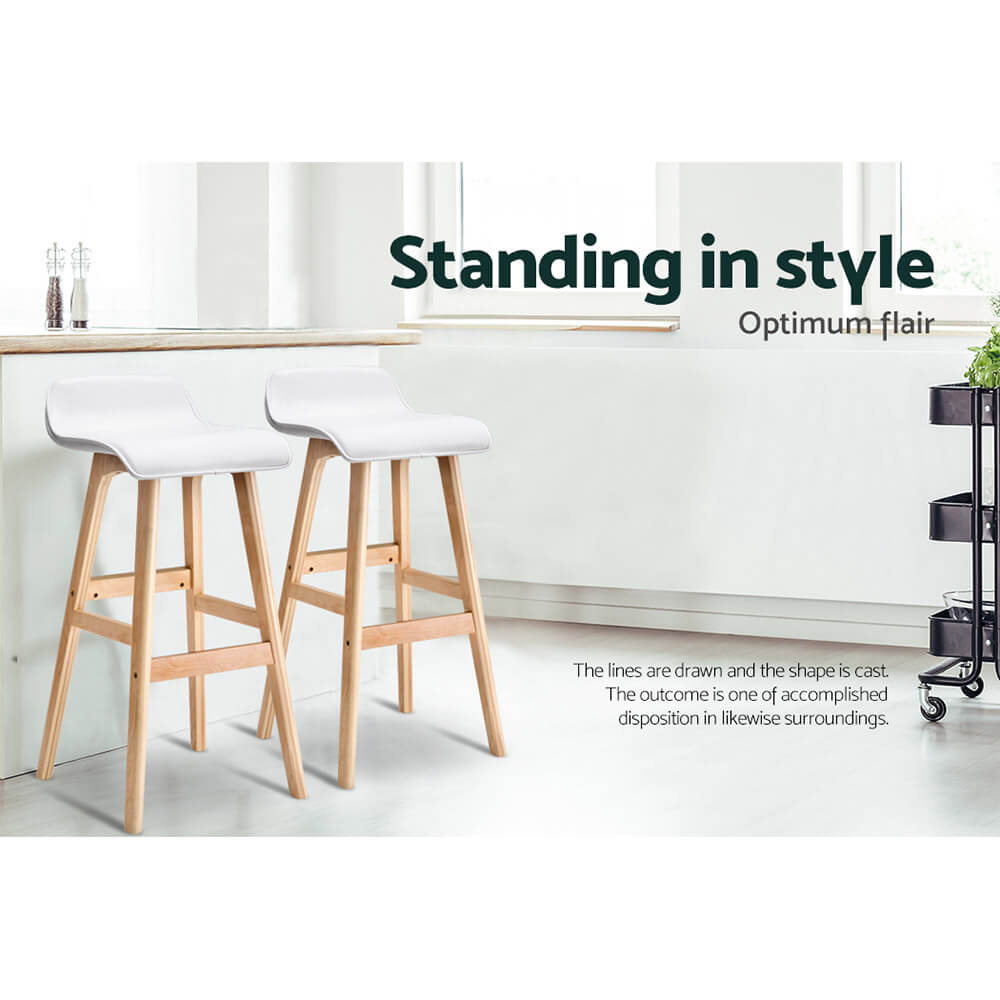 Maryvale | White & Black PU Leather Wooden Bar Stools | Set Of 2 | White
