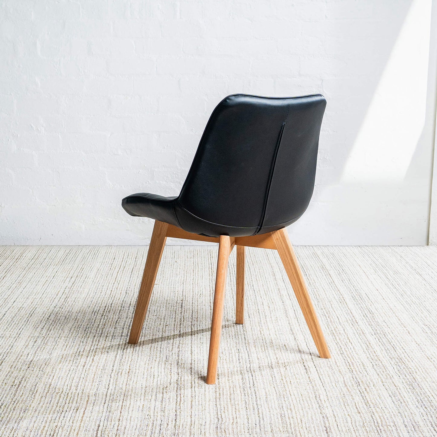Maverick | Modern PU Leather Fabric Natural Wooden Dining Chairs | Set Of 2 | Black