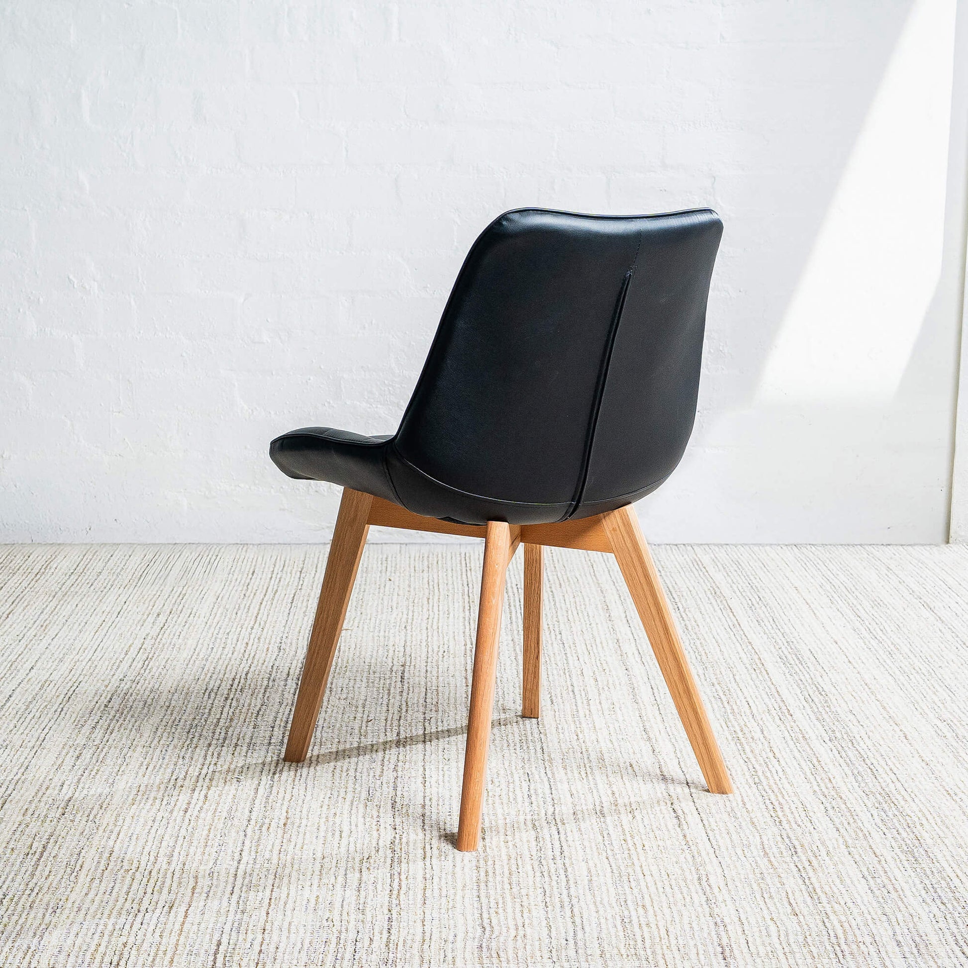 Maverick | Modern PU Leather Fabric Natural Wooden Dining Chairs | Set Of 2 | Black